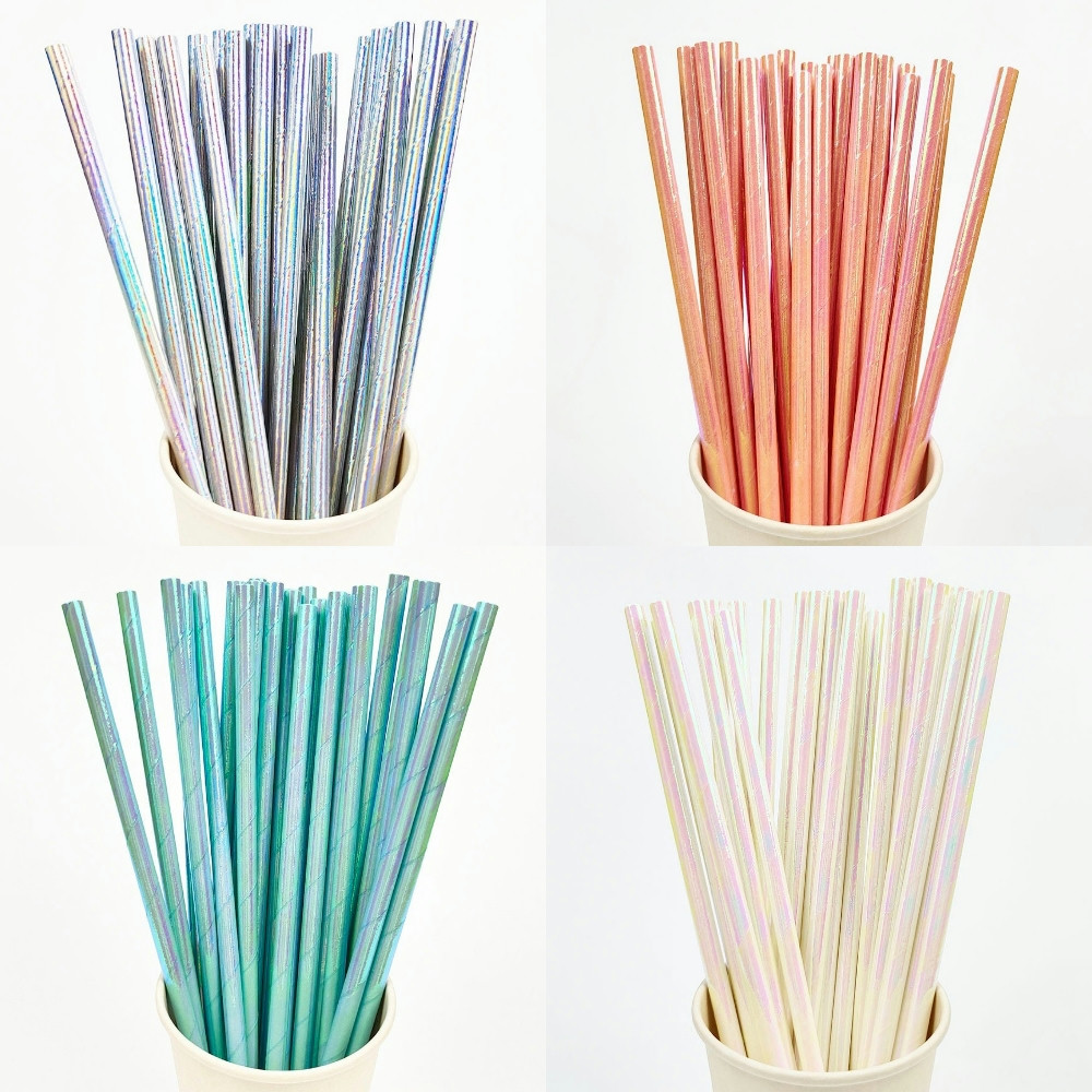 Paper Straw Color - 진주 빛 청동 종이 빨대, 핑크