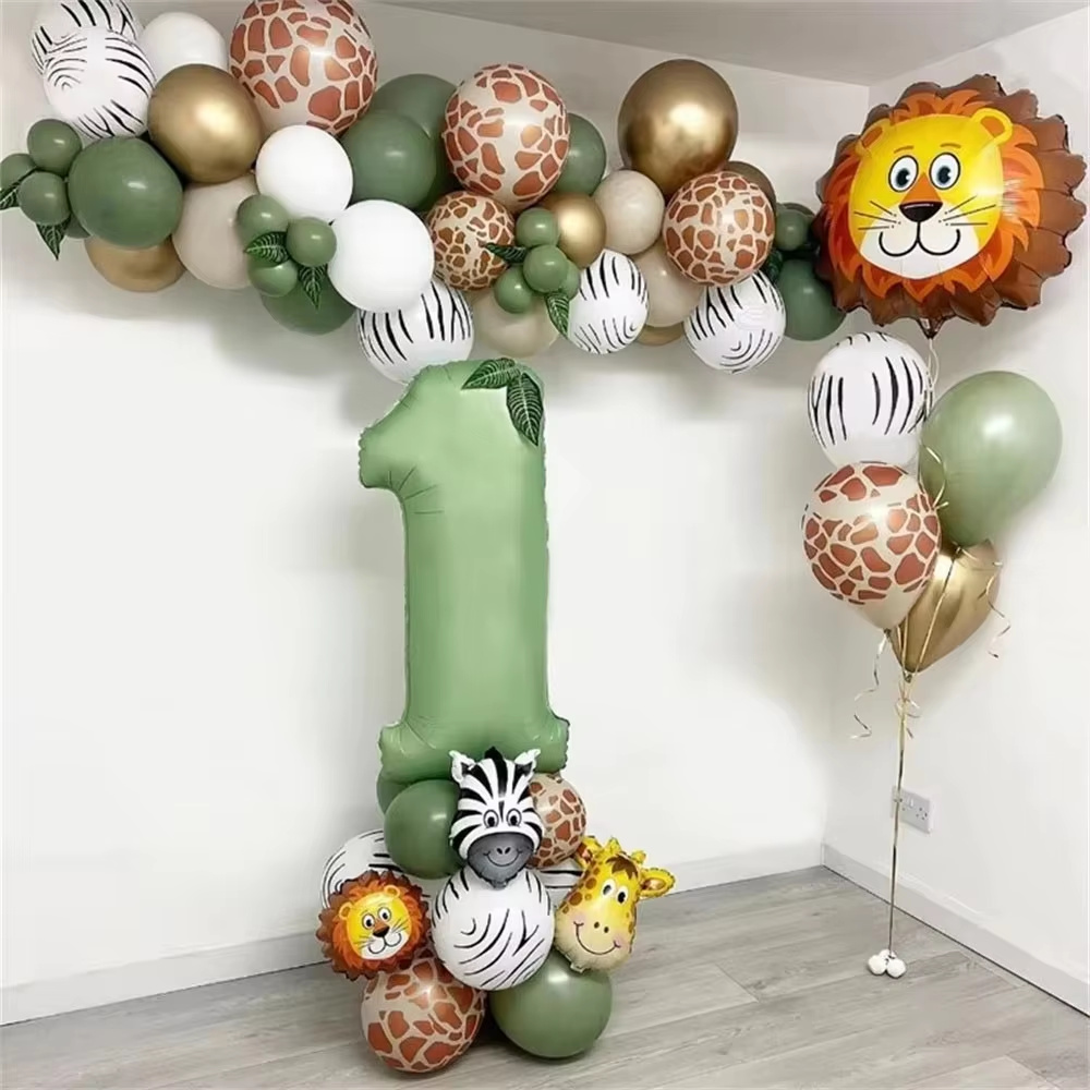 Balloon Arch Kit - 정글 동물 생일 풍선 세이지 그린