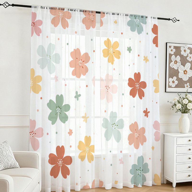 Flower Wall Panel - 2PCS 디지털 인쇄 시스루 커튼, 화려한