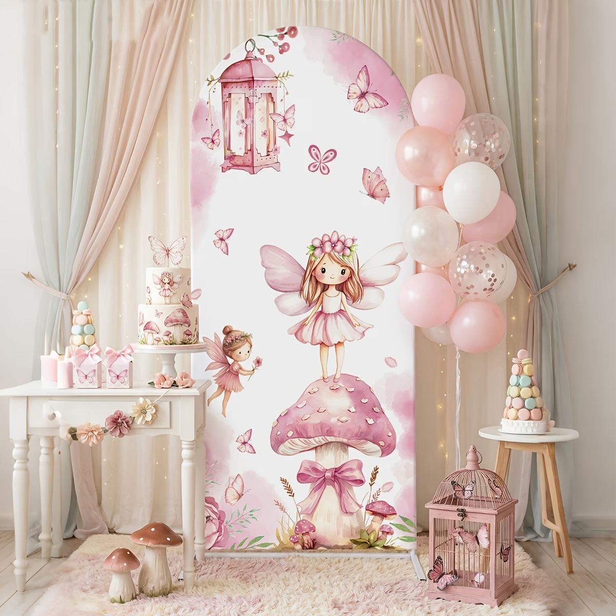 요정과 버섯 배경 달콤한 소녀 공주 생일 디저트 케이크 - Dessert Table Backdrop 리뷰 및 가격