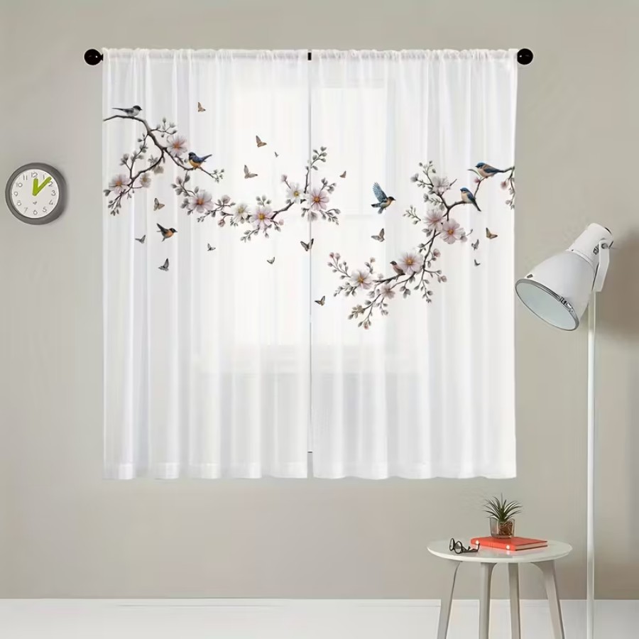 2PCS 디지털 프린트 시스루 커튼, 꽃 새 나비 자연 - Flower Wall Panel 리뷰 및 가격