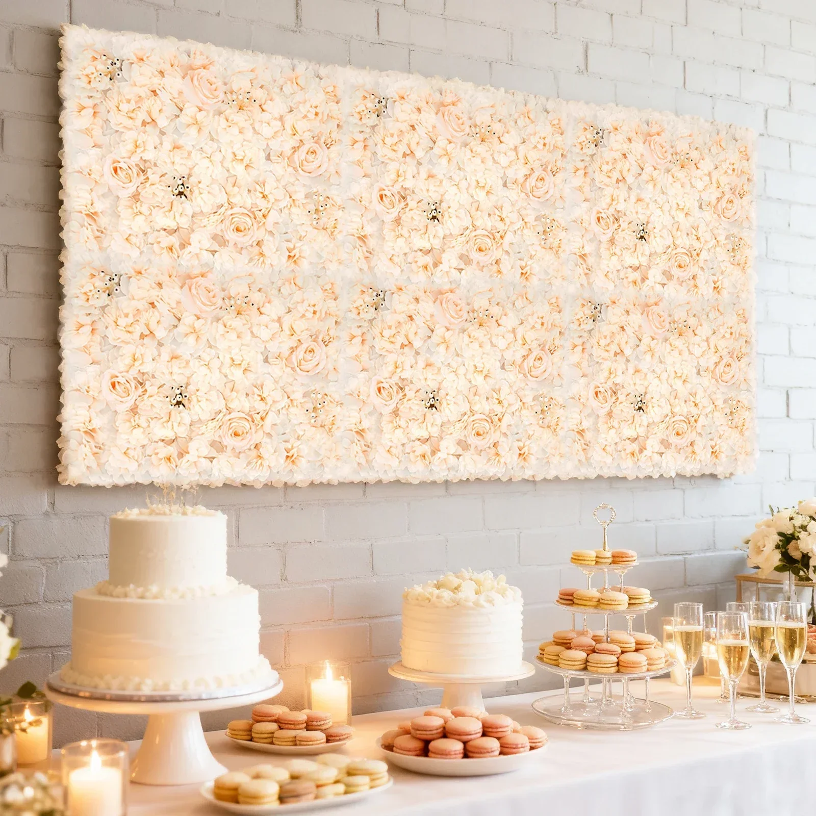 6 PCS 60*40cm 인공 꽃 벽 패널, 샴페인 로 - Flower Wall Panel 리뷰 및 가격