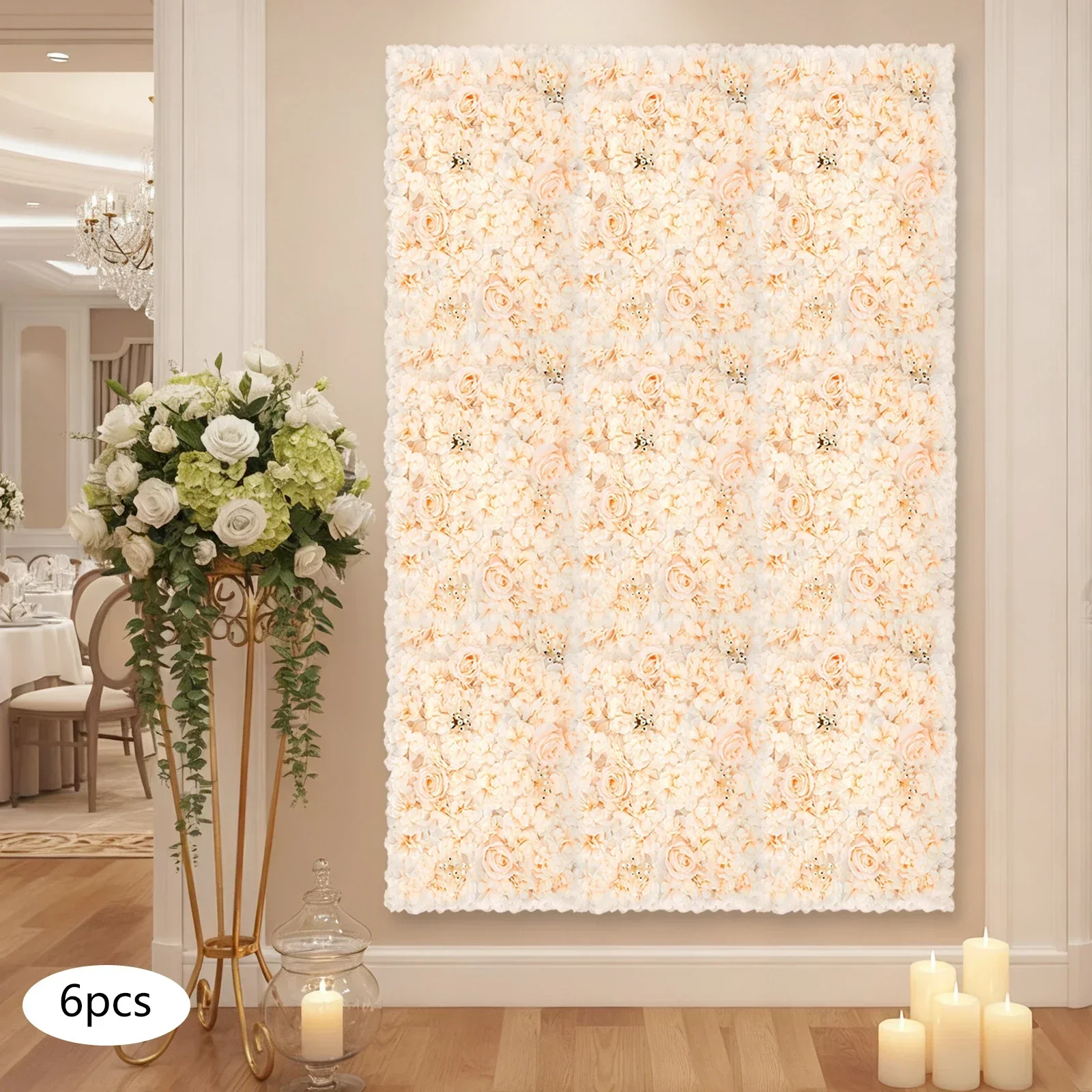 6 PCS 60*40cm 인공 꽃 벽 패널, 샴페인 로 - Flower Wall Panel 리뷰 및 가격